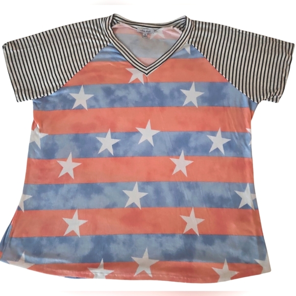 WHITE BIRCH STARS & STRIPES TSHIRT SZ 1X RED WHITE BLUE - Picture 1 of 6